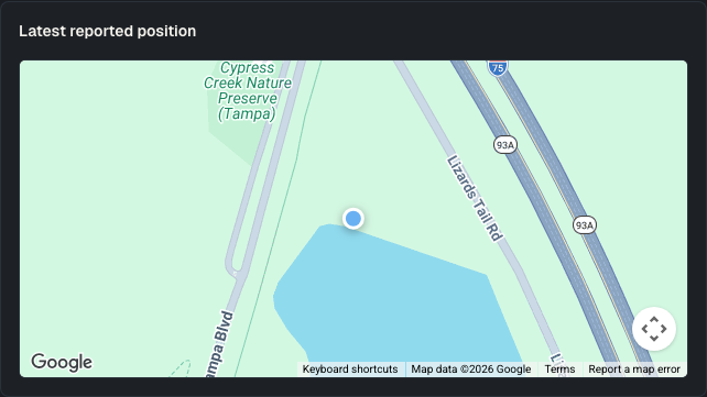 Reviewer active-shift map showing one latest reported position marker for a synthetic active shift.